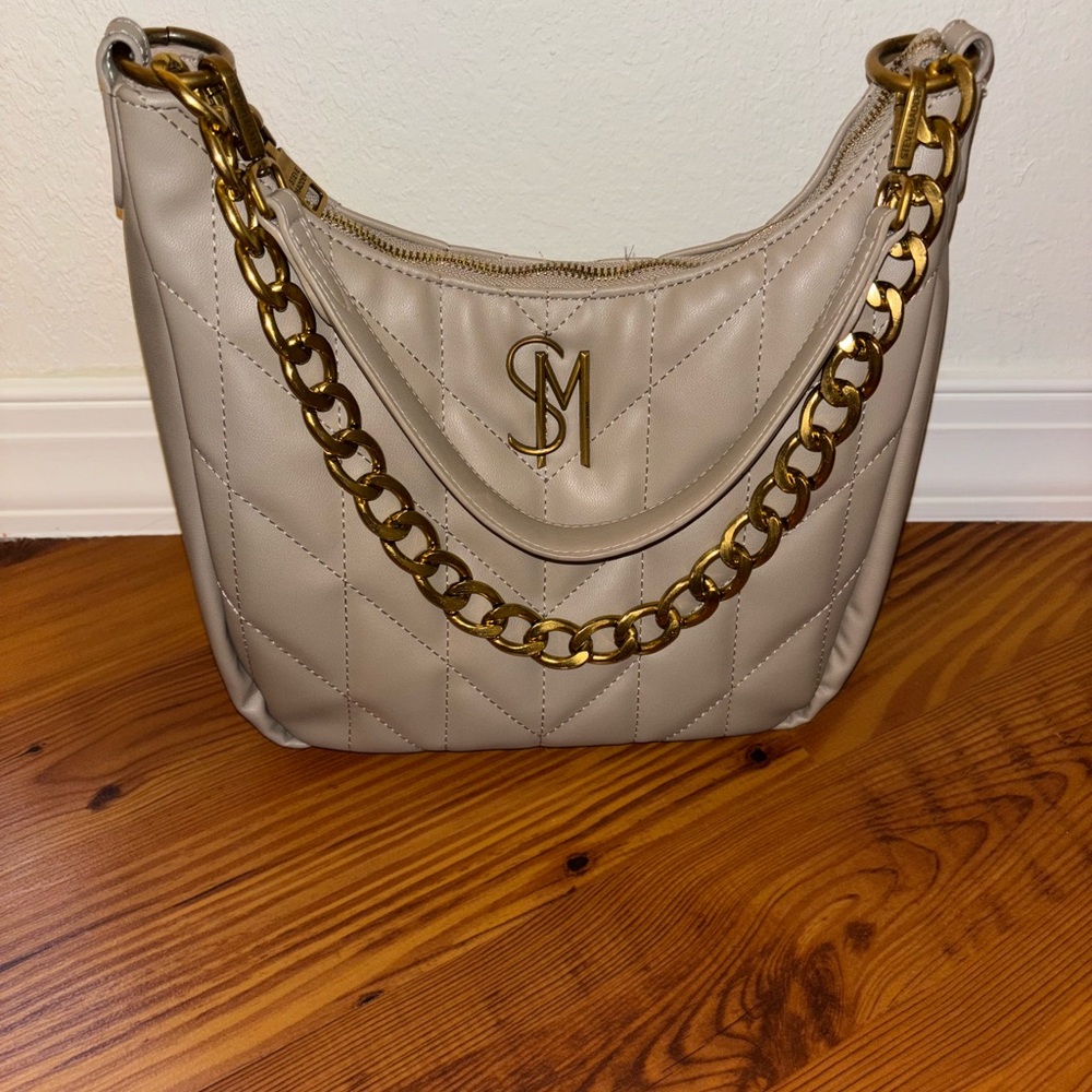 Steve Madden Quilted Beige Handbag with Gold Chain